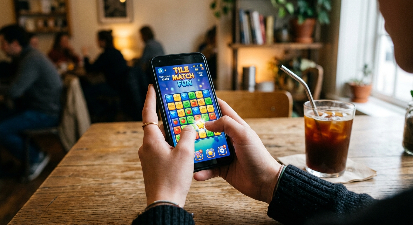 Person playing casual game on phone
